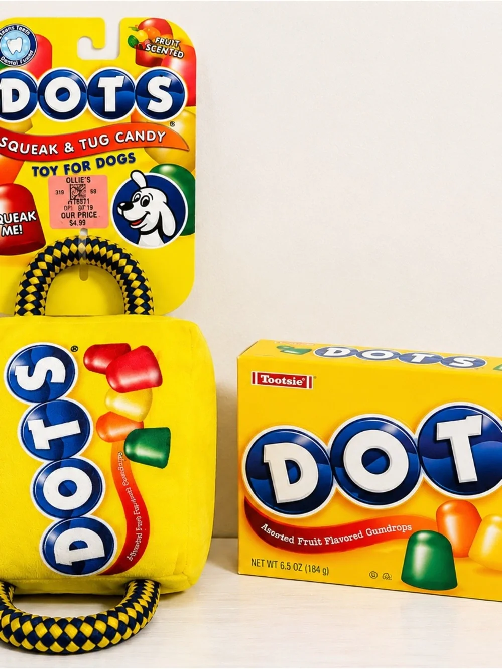 Dots Squeak & Tug Yellow Dog Toy - Tootsie NWT